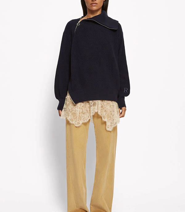 Pull asymétrique zip Navy Roseanna