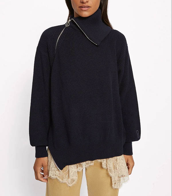 Pull asymétrique zip Navy Roseanna