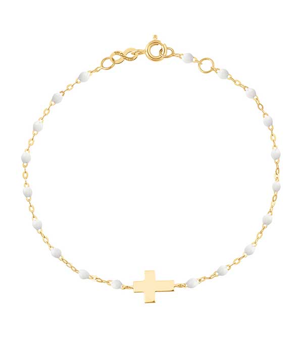 Cross bracelet yellow gold and resin beads Gigi Clozeau