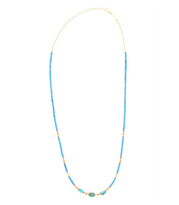 Collier long turquoise corail et or jaune Jacquie Aiche