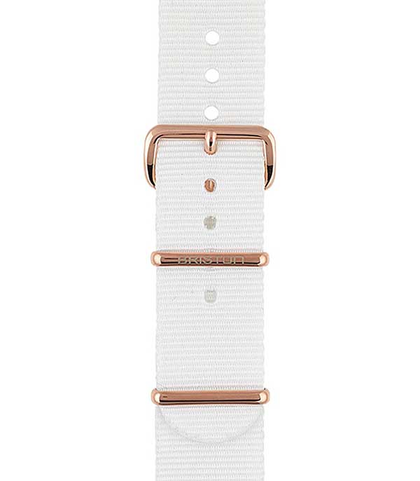 Bracelet de montre spécial NATO blanc, boucle en acier or rose 245mm Briston