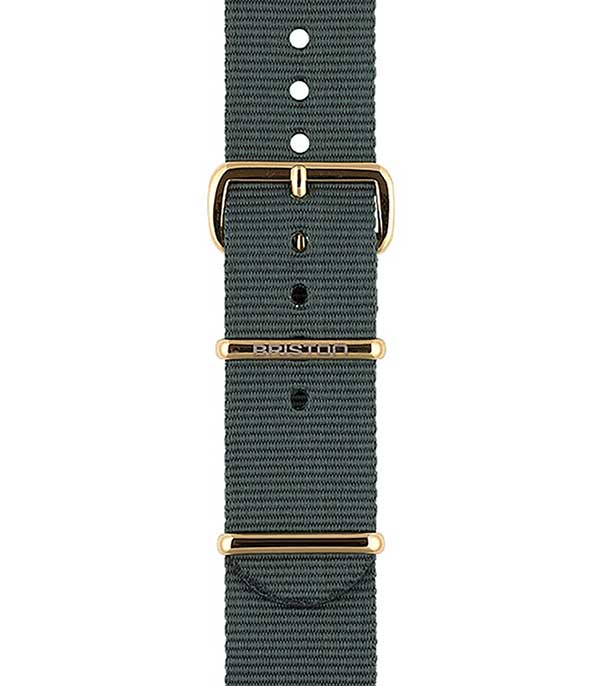 Bracelet de montre spécial NATO gris, boucle en acier or jaune 245mm Briston