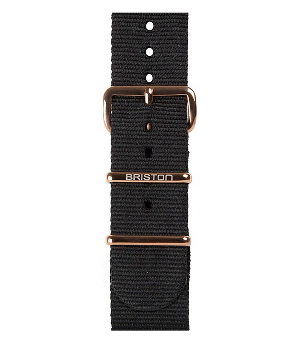 Bracelet de montre type NATO noir, boucle or rose 18mm - Clubmaster Chic Briston