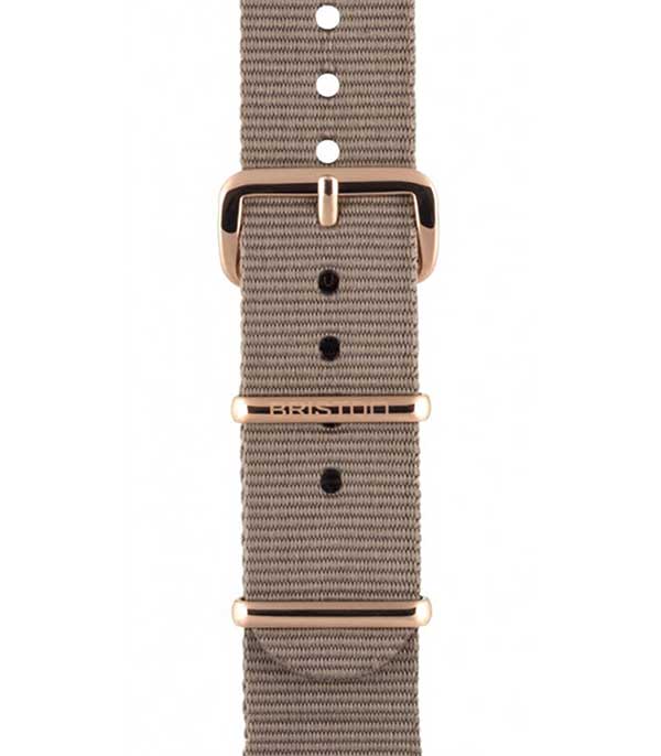 Bracelet de montre type NATO taupe, boucle or rose 230mm - Clubmaster Chic Briston