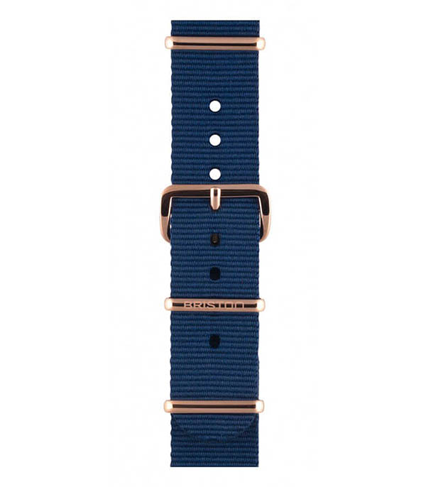 Bracelet de montre type NATO bleu marine, boucle or rose 230mm - Clubmaster Chic Briston