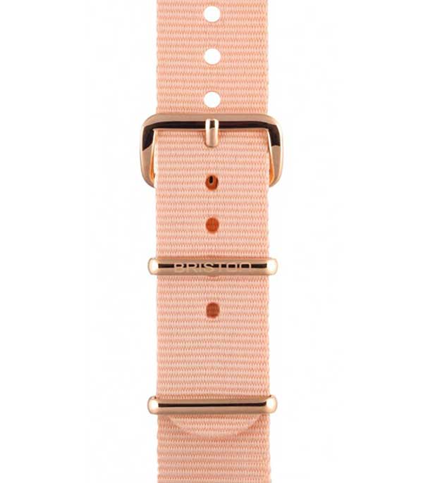 Bracelet de montre type NATO rose poudré, boucle or rose 230mm - Clubmaster Chic Briston