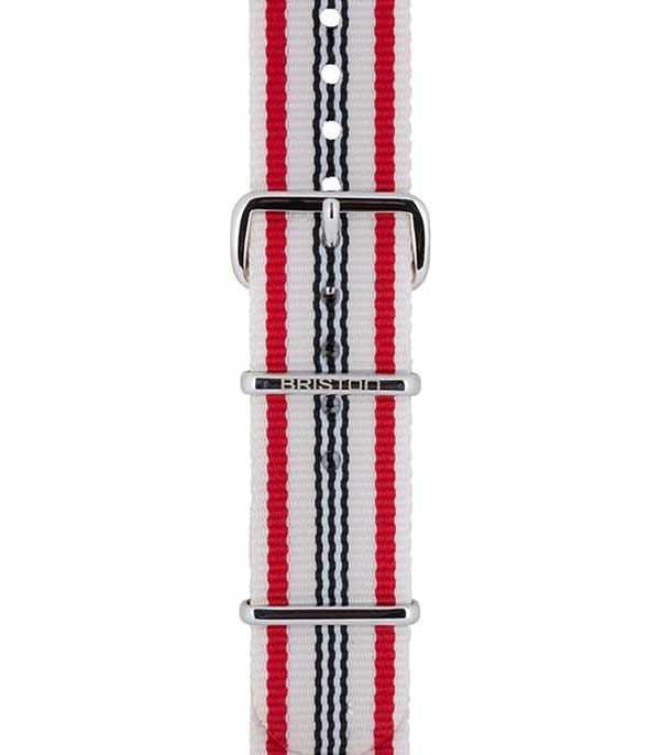 Bracelet de montre type NATO rayé beige, rouge et bleu marine 280mm Briston