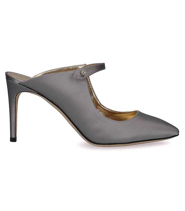 Silver silk mules with heels Alberta Ferretti