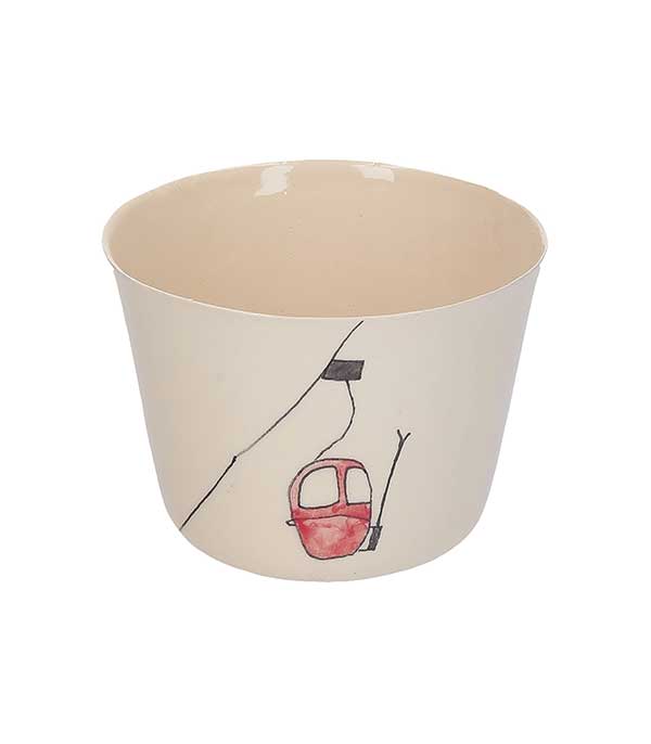 Ceramic teacup Telecabine red Three Seven