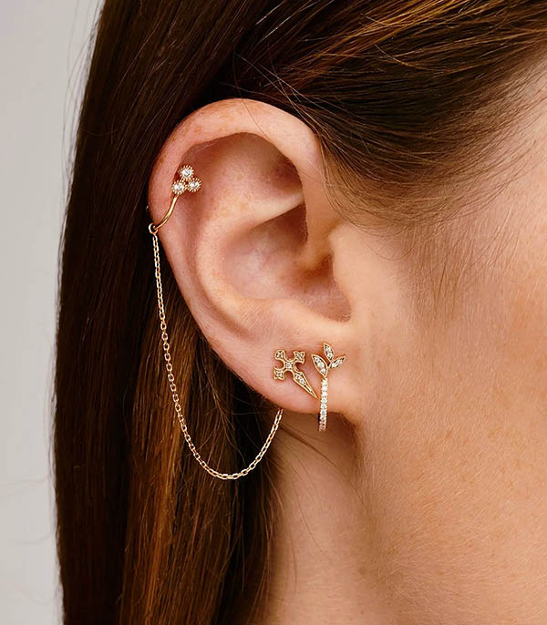 Boucle d'oreille puce Blood Diamonds or jaune Stone Paris