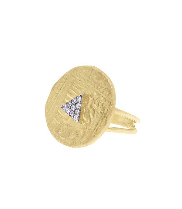 Bague dorée Ring Coin Pyramide Maison Irem