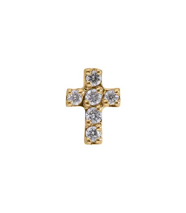 Boucle d'oreille stud mini croix or jaune et diamants And... Paris