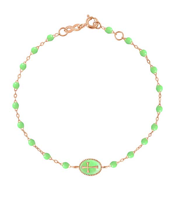 Bracelet médaille Croix or rose et perles de résine Gigi Clozeau