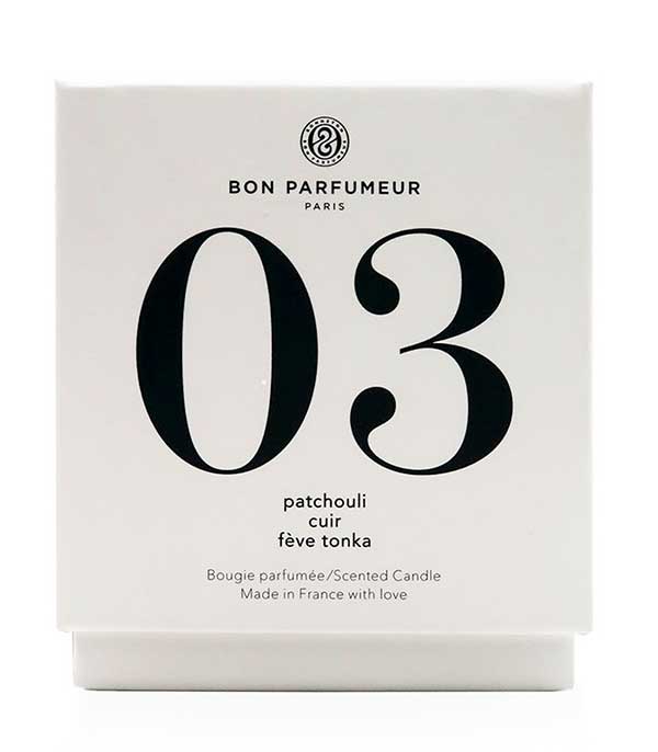 Bougie parfumée 03 Patchouli, Cuir et Fèves de Tonka Bon Parfumeur
