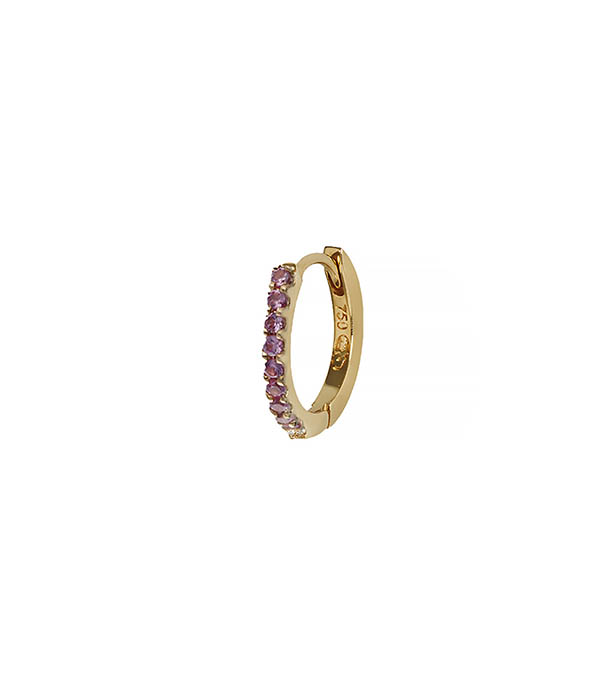 Mini creole in yellow gold, semi-paved with pink sapphires And... Paris