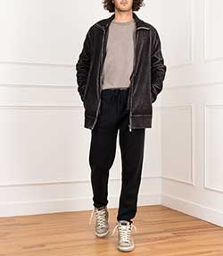 Tenue portée avec Veste zippée en velours Homme