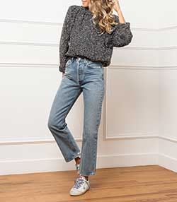 Tenue portée avec Jean droit Lana Crop Emulsion