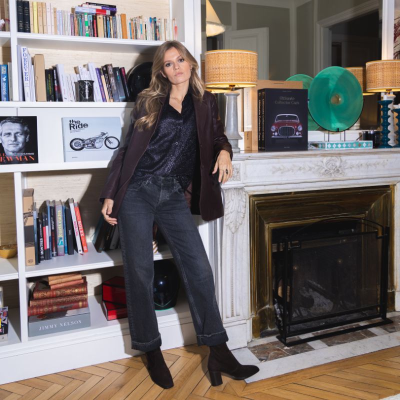 Brown leather blazer and brown boots